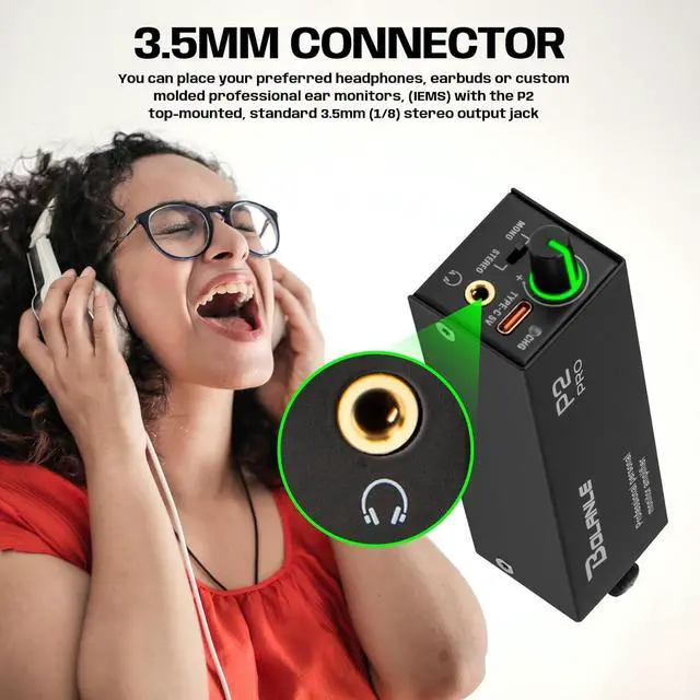 Alt view image 3 of 7 - P2 USB C Portable in Ear Monitor Amplifier, Headphone Amp with XLR and TRS Input 3.5mm Output, Headphone Amplifier with Stereo/Mono Switch for Keyboardists, Drummers, Guitar (Single Channel-Black)