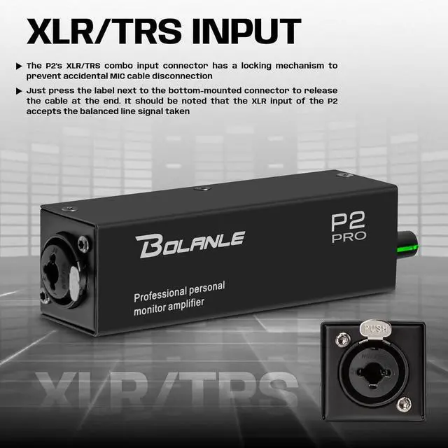 Alt view image 4 of 7 - P2 USB C Portable in Ear Monitor Amplifier, Headphone Amp with XLR and TRS Input 3.5mm Output, Headphone Amplifier with Stereo/Mono Switch for Keyboardists, Drummers, Guitar (Single Channel-Black)