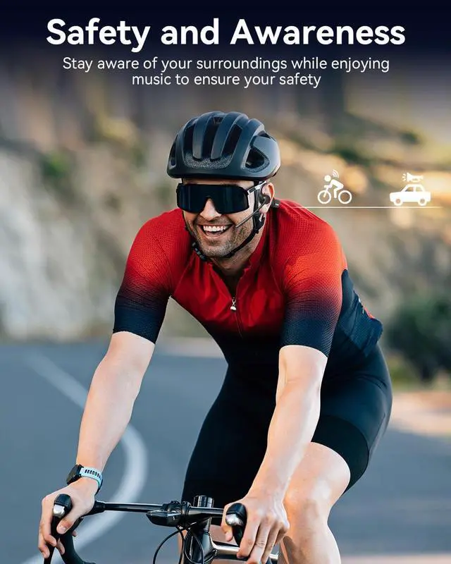 Alt view image 4 of 7 - Open Ear Headphones with Mic, Bluetooth Headset with AI Noise Cancellation Microphone Air Conduction Headphones Bluetooth 5.4 Wireless Headset with Mic for Work Call Meeting Driving SportsBlack