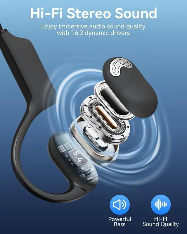 Alt view image 5 of 7 - Open Ear Headphones with Mic, Bluetooth Headset with AI Noise Cancellation Microphone Air Conduction Headphones Bluetooth 5.4 Wireless Headset with Mic for Work Call Meeting Driving SportsBlack