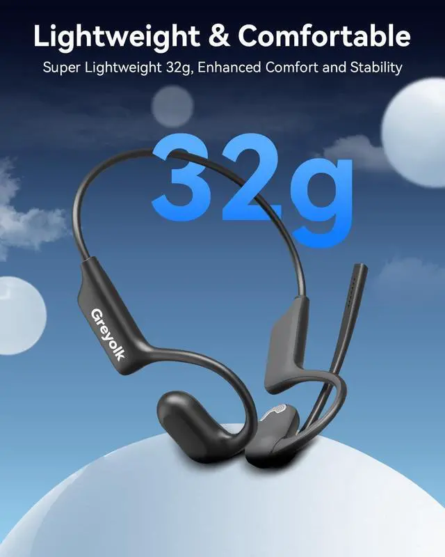 Alt view image 6 of 7 - Open Ear Headphones with Mic, Bluetooth Headset with AI Noise Cancellation Microphone Air Conduction Headphones Bluetooth 5.4 Wireless Headset with Mic for Work Call Meeting Driving SportsBlack