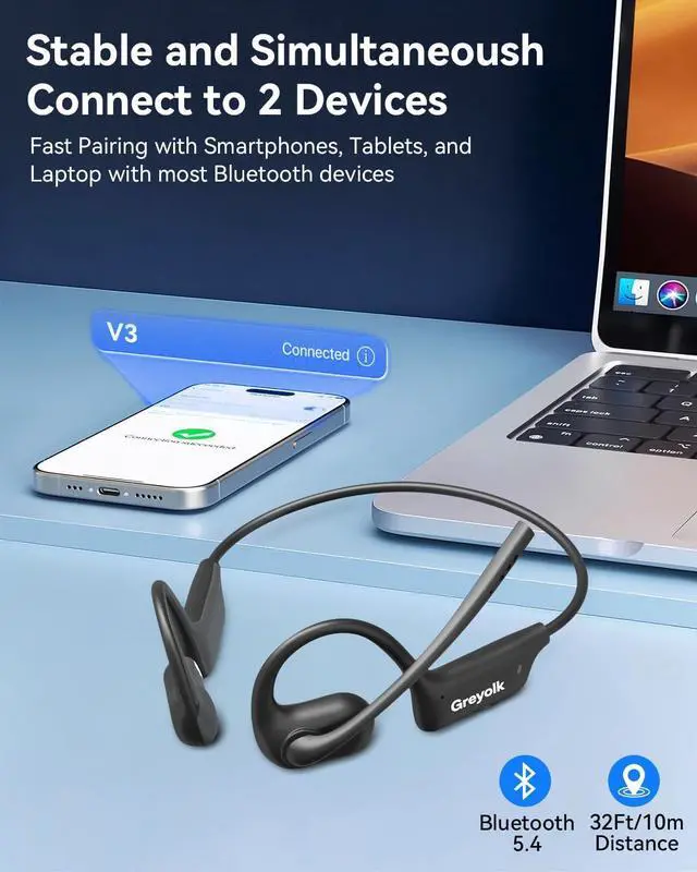 Alt view image 7 of 7 - Open Ear Headphones with Mic, Bluetooth Headset with AI Noise Cancellation Microphone Air Conduction Headphones Bluetooth 5.4 Wireless Headset with Mic for Work Call Meeting Driving SportsBlack