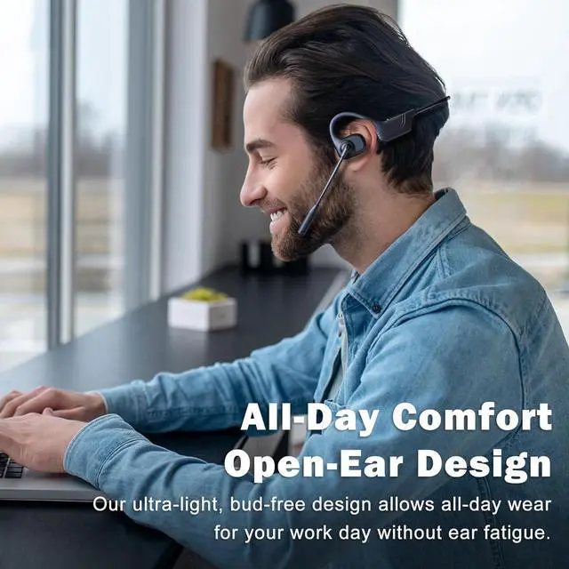 Alt view image 2 of 7 - Open Ear Headphones with Mic, Bluetooth Wireless Headset with Microphone, Multipoint Connect Bluetooth 5.3 Headphone, Sweatproof Wireless Headset for Work, Driving, Running, Workouts