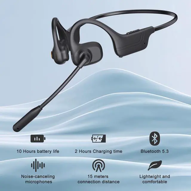 Alt view image 3 of 7 - Open Ear Headphones with Mic, Bluetooth Wireless Headset with Microphone, Multipoint Connect Bluetooth 5.3 Headphone, Sweatproof Wireless Headset for Work, Driving, Running, Workouts