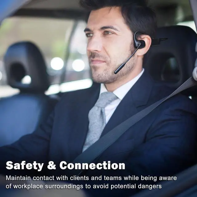 Alt view image 7 of 7 - Open Ear Headphones with Mic, Bluetooth Wireless Headset with Microphone, Multipoint Connect Bluetooth 5.3 Headphone, Sweatproof Wireless Headset for Work, Driving, Running, Workouts
