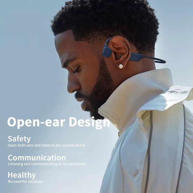 Alt view image 2 of 6 - Bone Conduction Headphones, Bluetooth 5.3 Open-Ear Headphones, Wireless Headphones with Mic, 10H Playtime Waterproof Sport Earphones Headset for Workout & Outdoor (Deep Blue)
