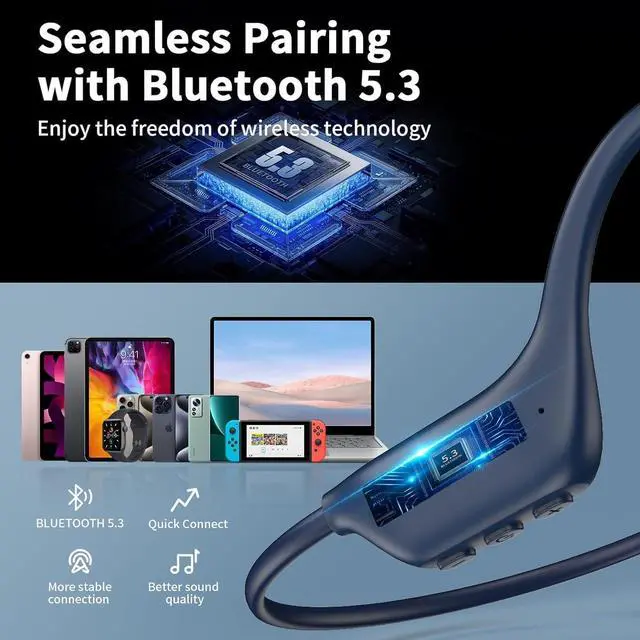 Alt view image 3 of 6 - Bone Conduction Headphones, Bluetooth 5.3 Open-Ear Headphones, Wireless Headphones with Mic, 10H Playtime Waterproof Sport Earphones Headset for Workout & Outdoor (Deep Blue)