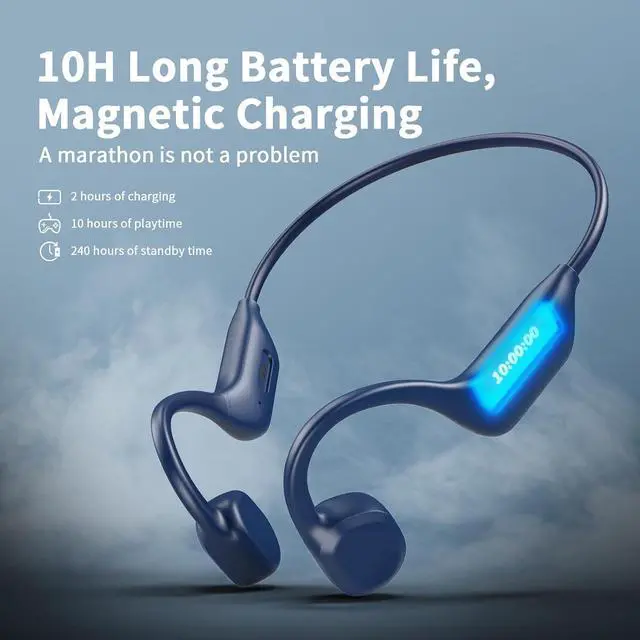 Alt view image 4 of 6 - Bone Conduction Headphones, Bluetooth 5.3 Open-Ear Headphones, Wireless Headphones with Mic, 10H Playtime Waterproof Sport Earphones Headset for Workout & Outdoor (Deep Blue)