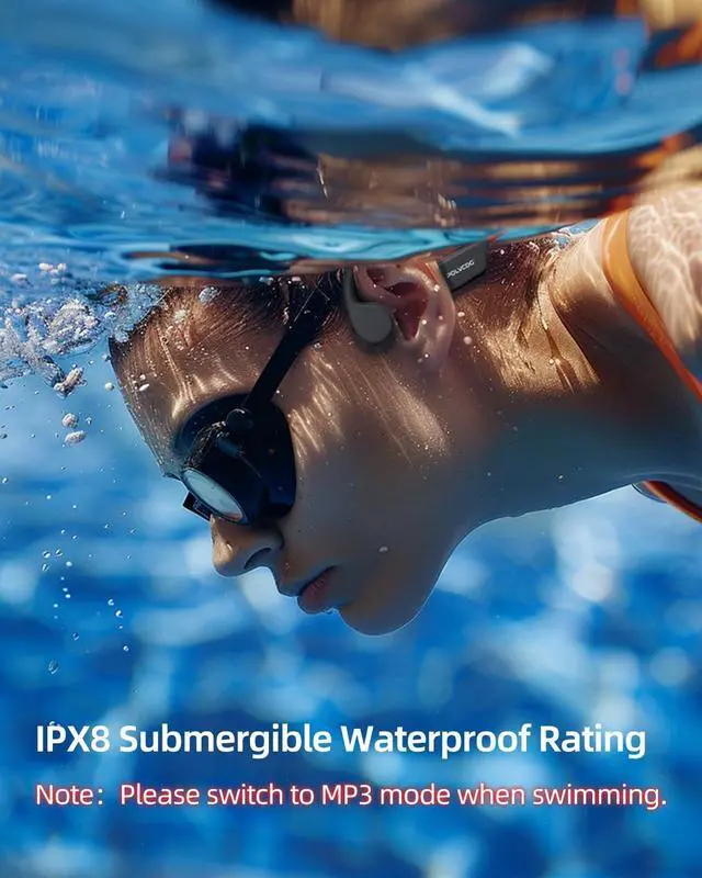 Alt view image 2 of 7 - Swimming Headphones,IP68 Waterproof Bone Conduction Headphones,32GB Memory Open Ear Headphones with Mic,Wireless Bluetooth Earphones Underwater Sport Earbuds for Workout Running Cycling Gift