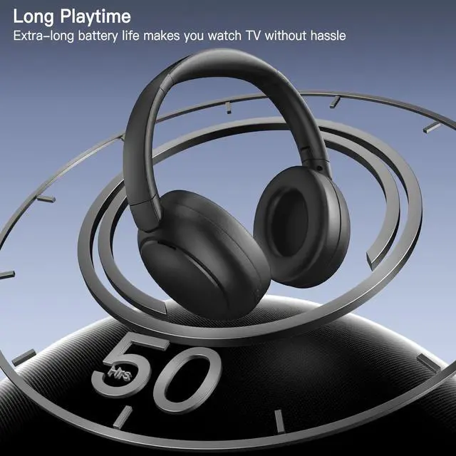 Alt view image 3 of 7 - Dual-mode 2.4G + Bluetooth 5.3Wireless TV Headphones with Transmitter Charging Base, 50-hour Battery Life/27ms Ultra-low Latency, Fiber Optic/RCA/AUX/Type-C Input, Senior Hearing Assistance