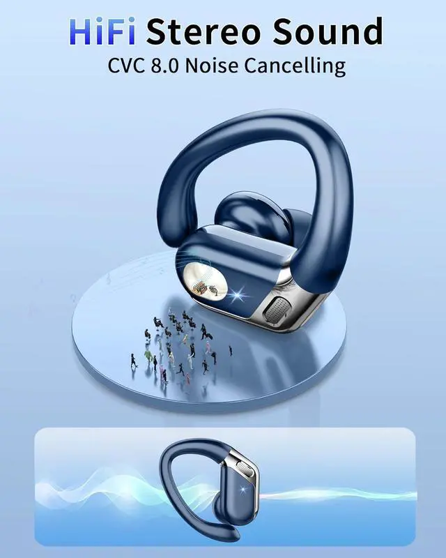 Alt view image 4 of 7 - Wireless Earbuds, Bluetooth 5.4 headphones Sport Stereo Bass, 50 Playback Over-Ear Buds with ENC Noise Cancelling Mic, Earphones with Earhooks, IP7 Waterproof Fitness Headset for Running Workout Gym