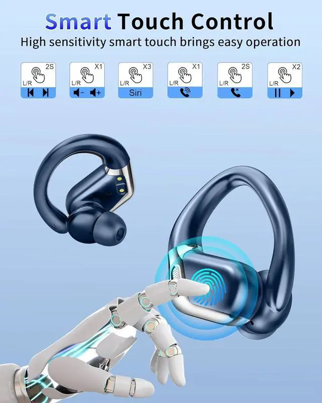 Alt view image 7 of 7 - Wireless Earbuds, Bluetooth 5.4 headphones Sport Stereo Bass, 50 Playback Over-Ear Buds with ENC Noise Cancelling Mic, Earphones with Earhooks, IP7 Waterproof Fitness Headset for Running Workout Gym