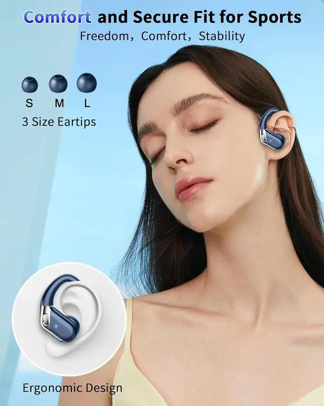 Alt view image 6 of 7 - Wireless Earbuds, Bluetooth 5.4 headphones Sport Stereo Bass, 50 Playback Over-Ear Buds with ENC Noise Cancelling Mic, Earphones with Earhooks, IP7 Waterproof Fitness Headset for Running Workout Gym