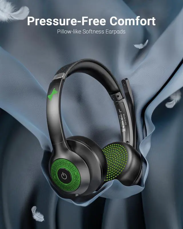Alt view image 4 of 6 - Wireless Headset with AI Noise Cancelling Microphone Bluetooth Headset - Bluetooth V5.2 Headphones with USB Dongle & Mic Mute for Computer/Laptop/PC/iPhone/Android/Cell Phones/Zoom-Green