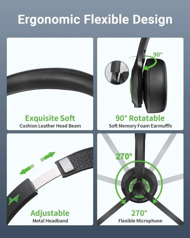 Alt view image 6 of 6 - Wireless Headset with AI Noise Cancelling Microphone Bluetooth Headset - Bluetooth V5.2 Headphones with USB Dongle & Mic Mute for Computer/Laptop/PC/iPhone/Android/Cell Phones/Zoom-Green