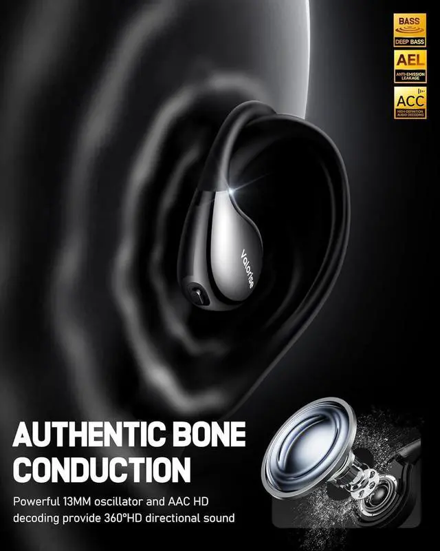 Alt view image 3 of 7 - T60 True Wireless Bone Conduction Headphones, OWS Open Ear Earbuds with Earhooks, Bluetooth 5.4, Lightweight & Sturdy, 25Hrs Playtime, IPX6 Waterproof, for Cycling Yoga Gym Workouts