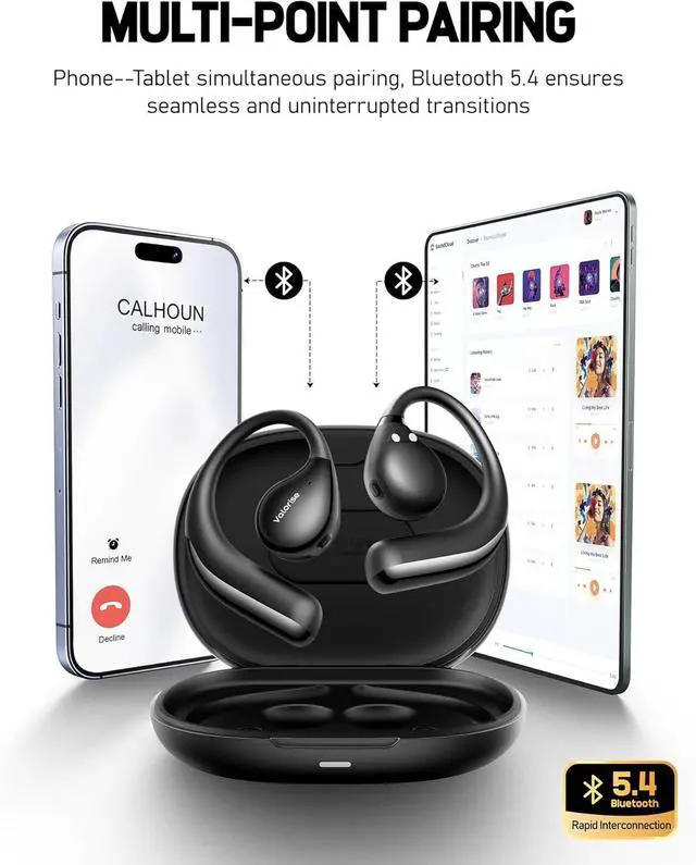 Alt view image 7 of 7 - T60 True Wireless Bone Conduction Headphones, OWS Open Ear Earbuds with Earhooks, Bluetooth 5.4, Lightweight & Sturdy, 25Hrs Playtime, IPX6 Waterproof, for Cycling Yoga Gym Workouts