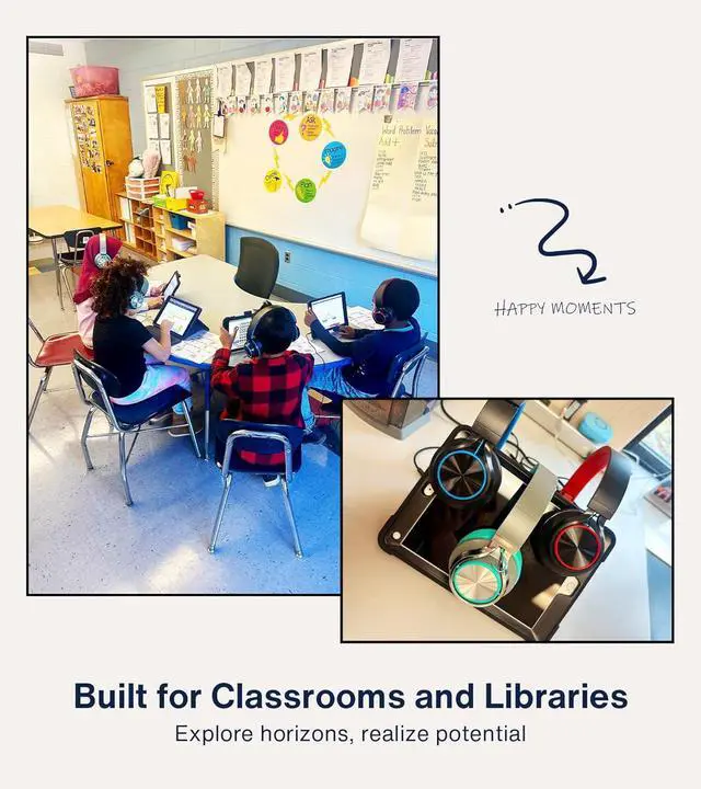 Alt view image 2 of 7 - Headphones Wired Bulk for School Kids Teens, Over-Ear for Classroom Chromebook Computer with Microphone, 3.5mm Jack, Foldable (6 Pack Multicolor)