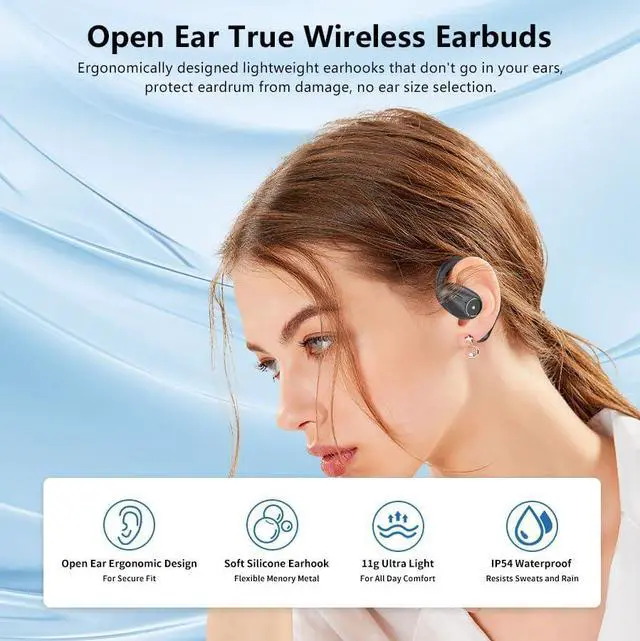 Alt view image 7 of 7 - Bluetooth 5.4 Headset w/Detachable Microphone, Open Ear Headphones w/DSP Noise Canceling Mic & Mute for Call, Multipoint Wireless Earbuds w/Charging Case for Office Home Work Driving Travel