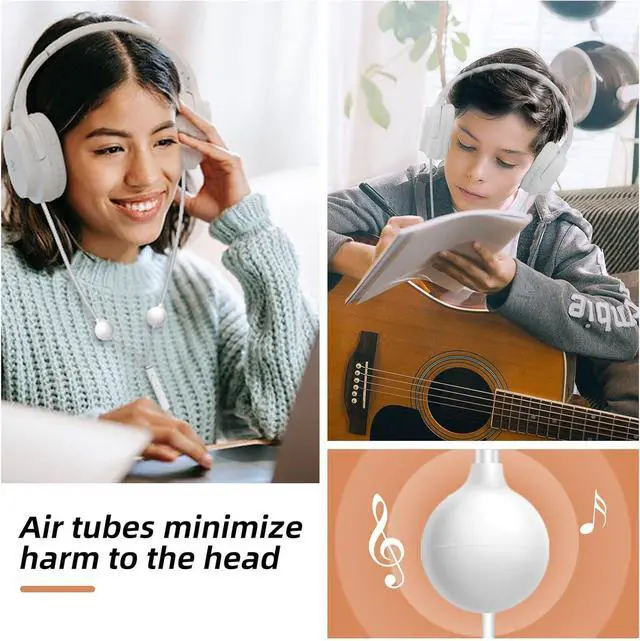 Alt view image 2 of 7 - ibrain Air Tube Headphones Air Tube Headset Over The Ear Headphones Wired Airtube Headset with 3.5mm Jack - White