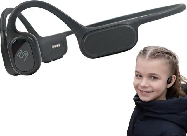 Main image of FlowMotion Versa Kids Open-Ear Black Headphones for Kids, Bone Conduction Headphones, Internal Storage 32G MP3 Player, Wireless, Bluetooth, Waterproof