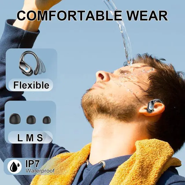 Alt view image 4 of 7 - Wireless Earbuds Sport, Bluetooth 5.4 Headphones 2024 Bluetooth Earbuds with 75Hrs Stereo, 4 ENC Mic, Over-Ear Buds with Earhooks Noise Canceling Earphones , IP7 Waterproof Headset for Workout/Running