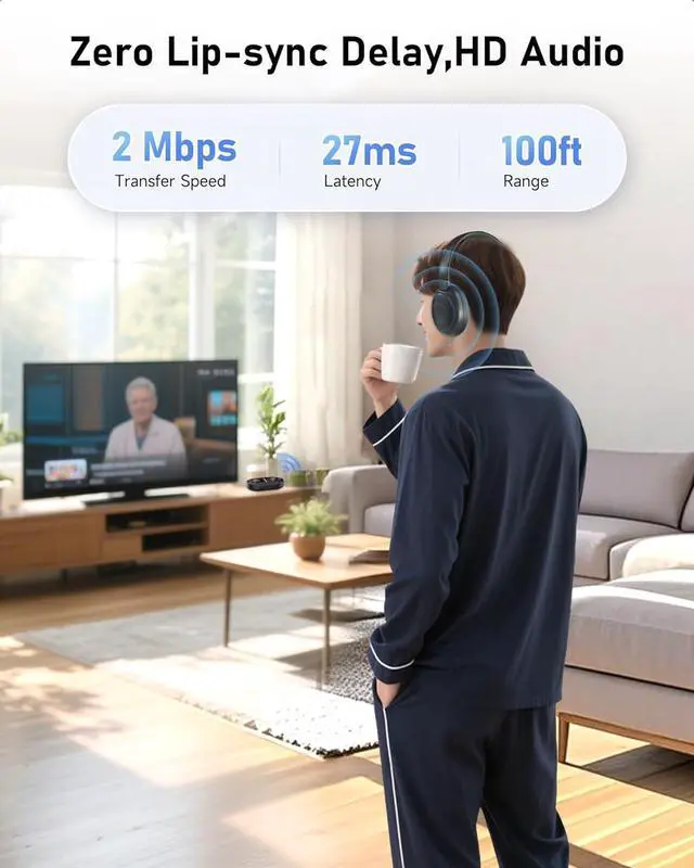 Alt view image 5 of 7 - Wireless Headphones for TV Watching - Manual-Select Screen Transmitter & LED Charging Dock, Zero Latency, 100ft - 2.4G & Bluetooth Headset for Samsung/LG/Sony TVs, Seniors, Hard of Hearing