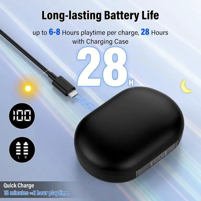 Alt view image 5 of 7 - Open Ear Headphones, Bluetooth 5.4 Earphones 36H Playtime Air Conduction Headphones with Mic, Adjustable Earhook Earbuds with ENC Clear Calls/LED Display, IPX7 Waterproof Open Ear Earbuds Black