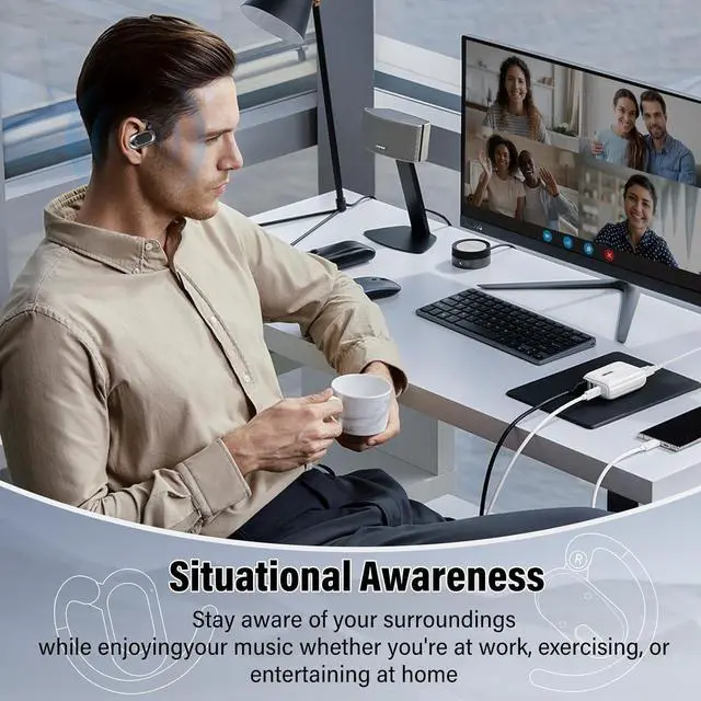 Alt view image 7 of 7 - Open Ear Headphones, Bluetooth 5.4 Earphones 36H Playtime Air Conduction Headphones with Mic, Adjustable Earhook Earbuds with ENC Clear Calls/LED Display, IPX7 Waterproof Open Ear Earbuds Black