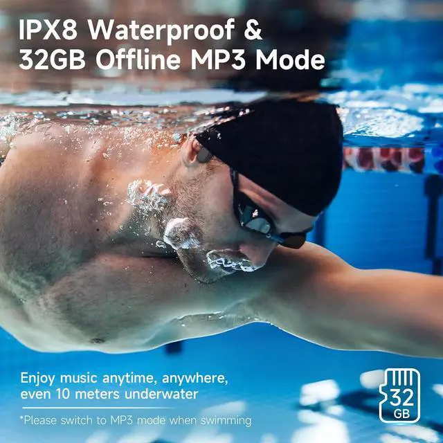 Alt view image 2 of 7 - LOBKIN Bone Conduction Headphones,Wireless Bluetooth Swimming Headphones,Open Ear Earphones with Microphone IPX8 Waterproof Bluetooth 5.4,32G Memory 8H Playtimes for Hiking,Running,Swimming,Cycling