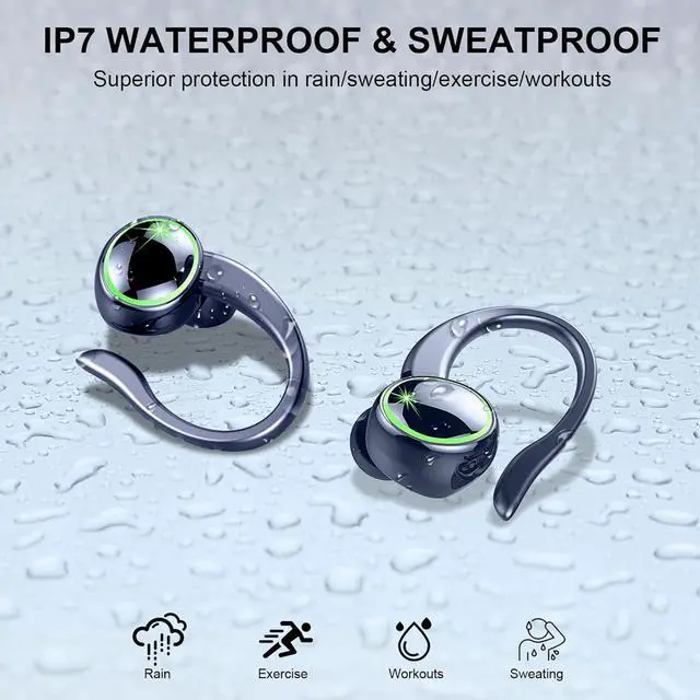 Alt view image 6 of 7 - Wireless Earbuds, Bluetooth 5.4 Headphones Sports, 50H Playback Over-Ear Buds with ENC Noise Cancelling Mic, Deep Bass Fitness Earphones with Earhooks, IP7 Waterproof Headset for Running, Blue