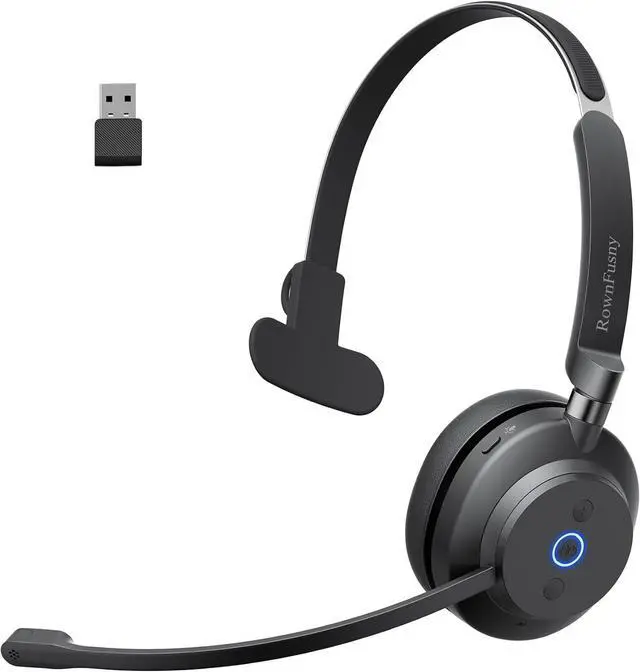 Main image of Wireless Headset with Mic, Bluetooth 5.3 Mono Computer Headphones for Work, Bluetooth Headsets with USB Dongle & Noise Reduction Microphone for PC, Phone, Laptop, Office, Home