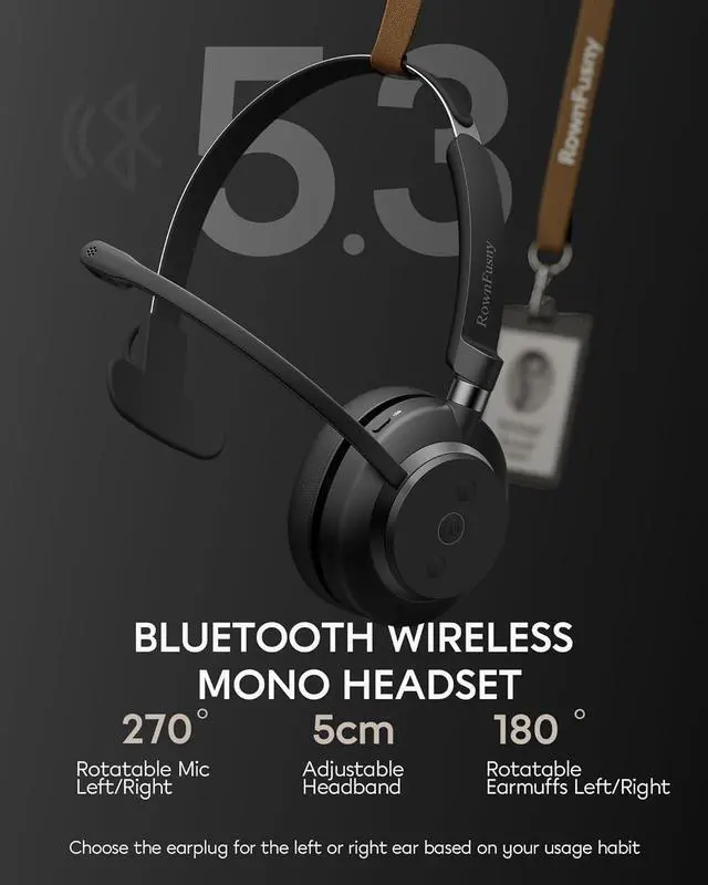 Alt view image 5 of 7 - Wireless Headset with Mic, Bluetooth 5.3 Mono Computer Headphones for Work, Bluetooth Headsets with USB Dongle & Noise Reduction Microphone for PC, Phone, Laptop, Office, Home