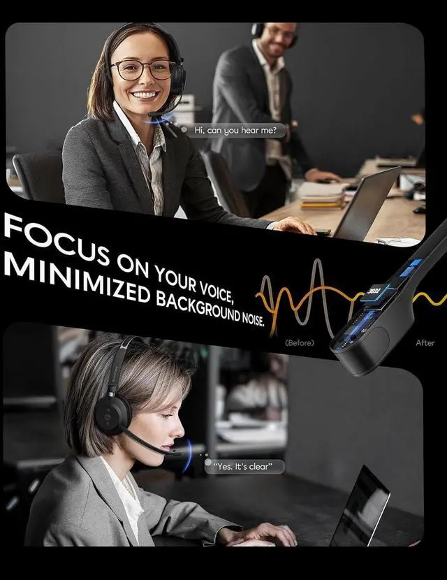 Alt view image 7 of 7 - Wireless Headset with Mic, Bluetooth 5.3 Mono Computer Headphones for Work, Bluetooth Headsets with USB Dongle & Noise Reduction Microphone for PC, Phone, Laptop, Office, Home