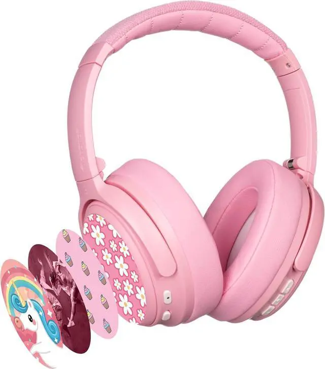 Main image of BuddyPhones Cosmos Fun | Wired or Wireless Foldable ANC Bluetooth Headphones + Microphone - SafeAudio Volume-Limiting Options, for Toddlers to Young Adults (Pink)
