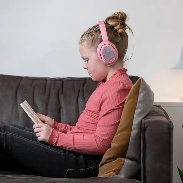 Alt view image 7 of 7 - BuddyPhones Cosmos Fun | Wired or Wireless Foldable ANC Bluetooth Headphones + Microphone - SafeAudio Volume-Limiting Options, for Toddlers to Young Adults (Pink)