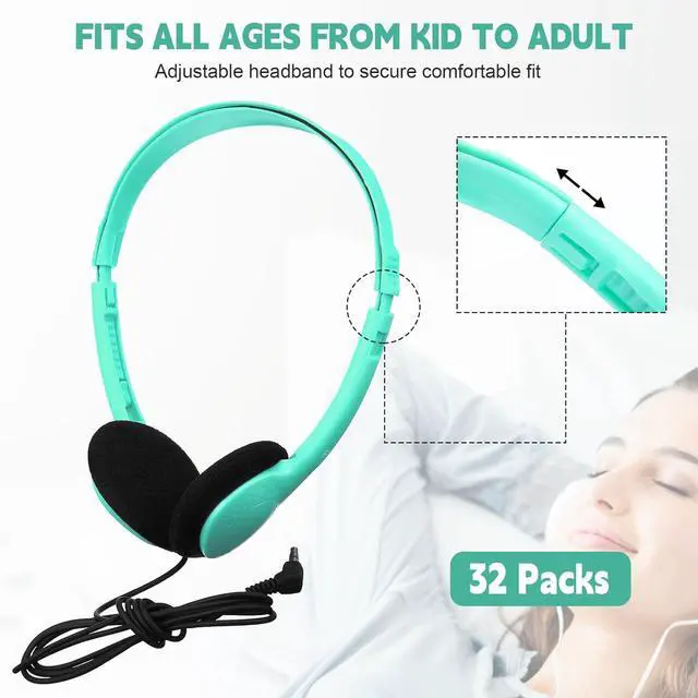 Alt view image 2 of 7 - Konohan 30 Pack Kids Headphones Bulk for School Classroom Student Wired Headphones Adjustable with 3.5 mm Jack for Kids Adults(Emerald Green)