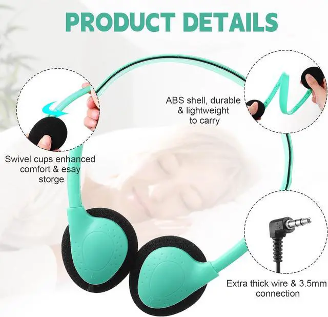 Alt view image 3 of 7 - Konohan 30 Pack Kids Headphones Bulk for School Classroom Student Wired Headphones Adjustable with 3.5 mm Jack for Kids Adults(Emerald Green)