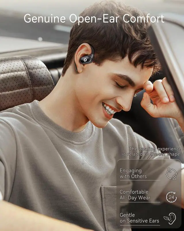 Alt view image 7 of 7 - Open Ear Earbuds, True Wireless Open Ear Headphones with Earhooks, Air Conduction Earphones, Touch Control, Dual Noise-Cancelling Mics, Up to 30 Hours Power with Case, IPX5, Workouts, Yoga, Running