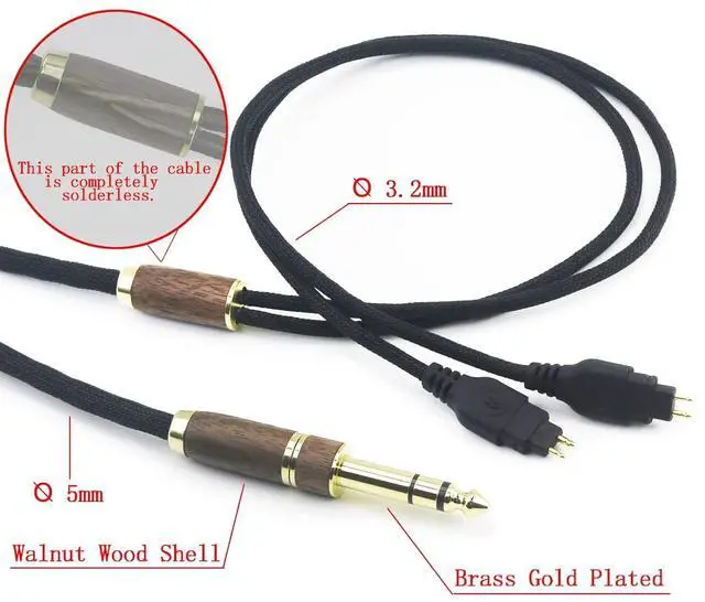 Alt view image 3 of 7 - NewFantasia 10ft Replacement Upgrade Audio Cable Compatible with Sennheiser HD650 HD600 HD580 HD660S HD660S2 HD58X HD6XX Headphone 7N OCC Copper Silver Plated Cord Walnut Wood Shell 3.5mm/6.35mm