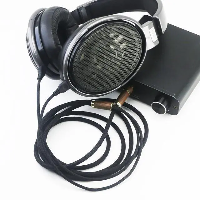 Alt view image 6 of 7 - NewFantasia 10ft Replacement Upgrade Audio Cable Compatible with Sennheiser HD650 HD600 HD580 HD660S HD660S2 HD58X HD6XX Headphone 7N OCC Copper Silver Plated Cord Walnut Wood Shell 3.5mm/6.35mm