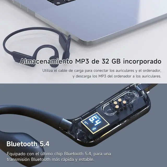 Alt view image 6 of 7 - IFECCO Waterproof Headphones for Swimming Bone Conduction Headphones Bluetooth 5.4,IP68 Waterproof Earbuds Underwater,Open Ear Earbuds with 32G MP3 for Swimming Cycling Running