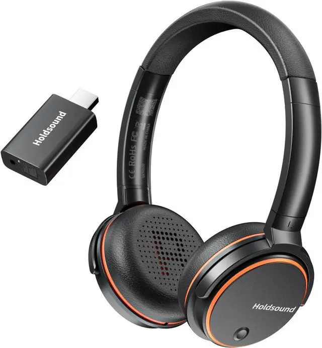 Main image of Holdsound Wireless Headphones for TV Watching, BKM600 TV Headphones Wireless with Bluetooth USB Transmitter, Instant Audio Sync, Plug and Play, Higher Volume, 165ft Range,Ideal Gift for Elderly,Orange