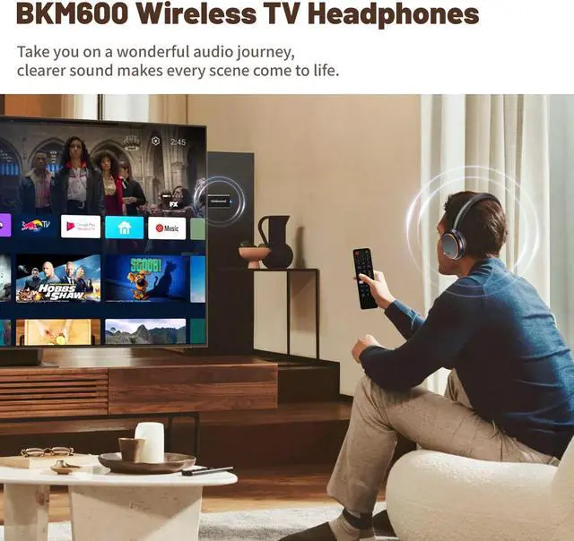 Alt view image 2 of 7 - Holdsound Wireless Headphones for TV Watching, BKM600 TV Headphones Wireless with Bluetooth USB Transmitter, Instant Audio Sync, Plug and Play, Higher Volume, 165ft Range,Ideal Gift for Elderly,Orange