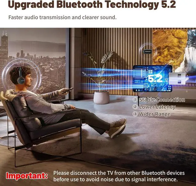Alt view image 4 of 7 - Holdsound Wireless Headphones for TV Watching, BKM600 TV Headphones Wireless with Bluetooth USB Transmitter, Instant Audio Sync, Plug and Play, Higher Volume, 165ft Range,Ideal Gift for Elderly,Orange