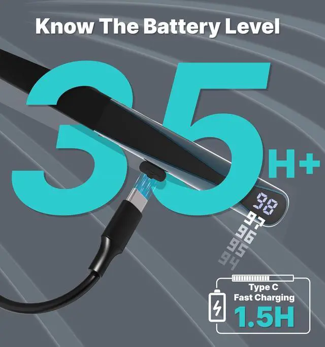 Alt view image 7 of 7 - Hmusic H08 Neckband Headphones Bluetooth 6.0,Wireless Neckband Earbuds,Voice Return Mic,35H Battery Life,IPX5 Waterproof,Power Display,Call Alerts,Around the Neck Magnetic Earphones for Singing,Sports