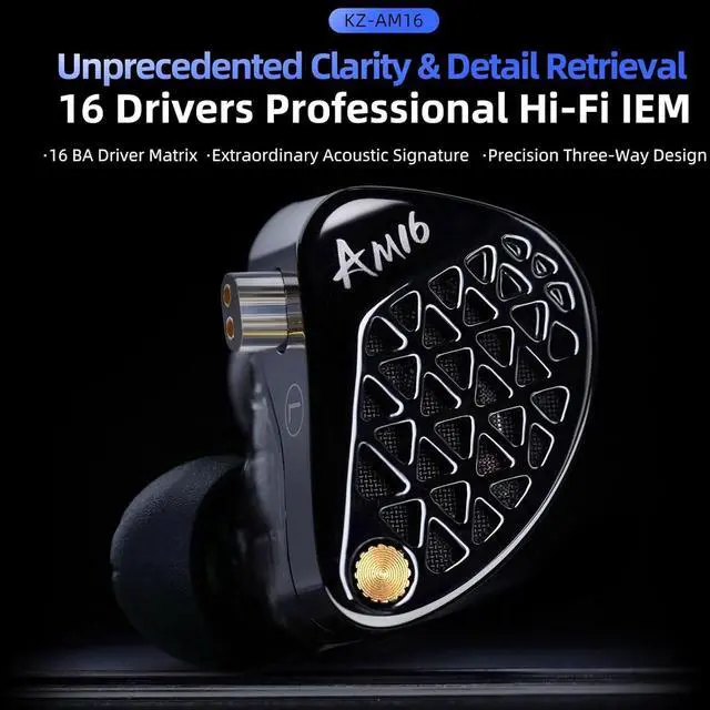 Alt view image 2 of 7 - KZ AM16 in Ear Monitor Headphones 16BA Drivers HiFi IEM Earphones High Clarity Gaming Earbuds Clarity in All Frequency Stereo Sound Comfortable Headphones for Musicians (Deep Base, Nomic)