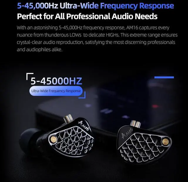 Alt view image 4 of 7 - KZ AM16 in Ear Monitor Headphones 16BA Drivers HiFi IEM Earphones High Clarity Gaming Earbuds Clarity in All Frequency Stereo Sound Comfortable Headphones for Musicians (Deep Base, Nomic)