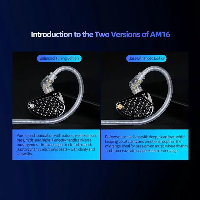 Alt view image 5 of 7 - KZ AM16 in Ear Monitor Headphones 16BA Drivers HiFi IEM Earphones High Clarity Gaming Earbuds Clarity in All Frequency Stereo Sound Comfortable Headphones for Musicians (Deep Base, Nomic)