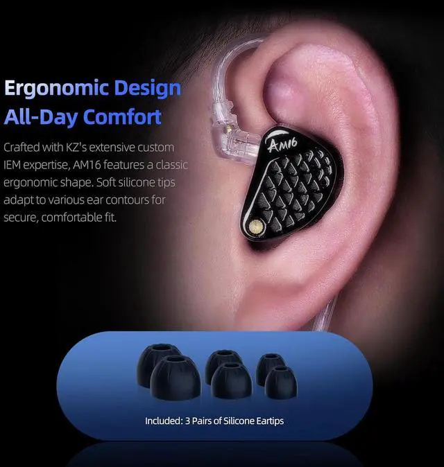 Alt view image 7 of 7 - KZ AM16 in Ear Monitor Headphones 16BA Drivers HiFi IEM Earphones High Clarity Gaming Earbuds Clarity in All Frequency Stereo Sound Comfortable Headphones for Musicians (Deep Base, Nomic)